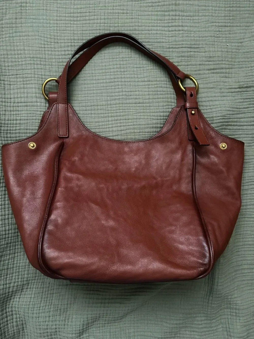 FRYE Cognac Brown Leather Ring Tote Shoulder Bag Large